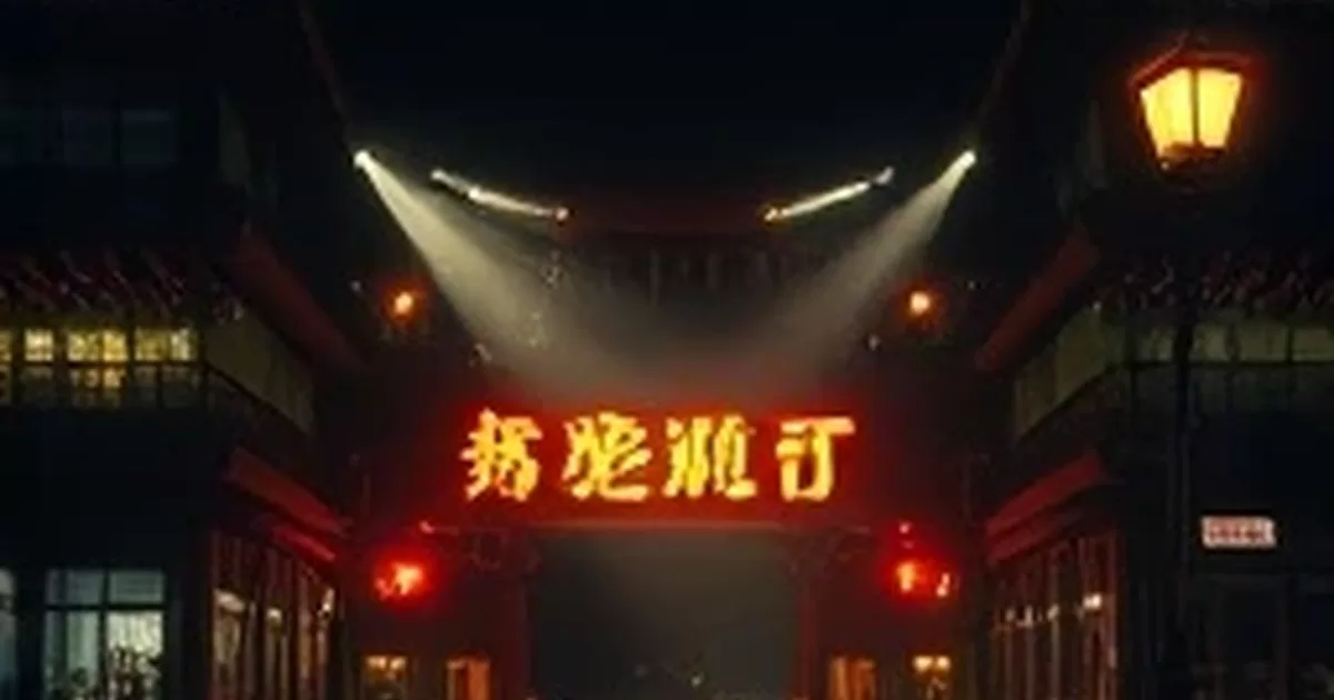 雨夜码头长镜头剧照，铁桥延伸到仓库，水面映着暖黄灯光